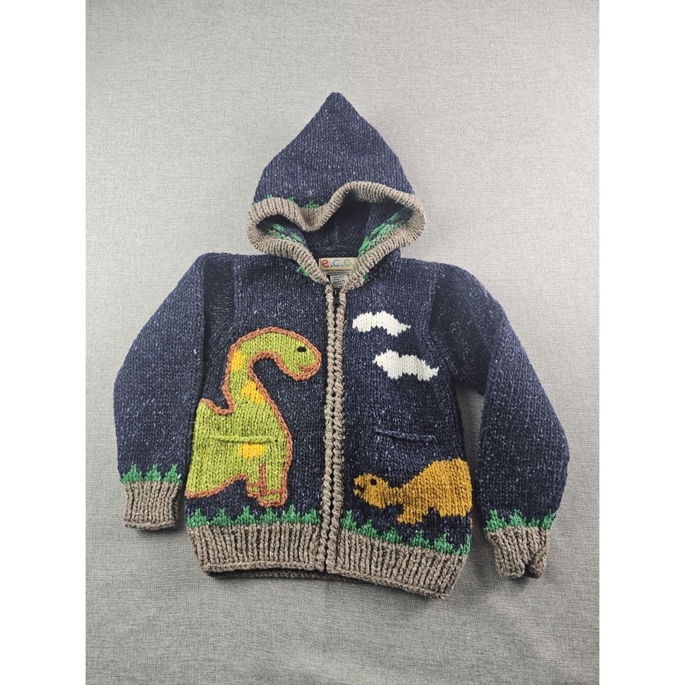 ECC Ecuadorian Clothing Cardigan Boys Soze 4 Zip Up hooded Wool Blend Dinosaurs